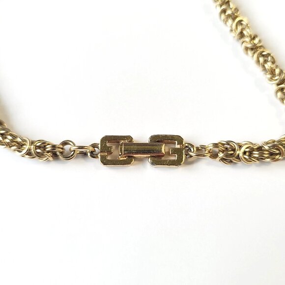 Vintage Givenchy Gold Plated 18" Byzantine Braided Chain Necklace Logo Clasp 80s - Picture 8 of 9